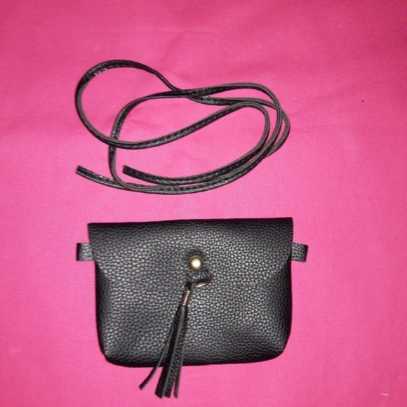 Black Vegan Leather Cross Body Tassel Purse - Picture 6 of 7
